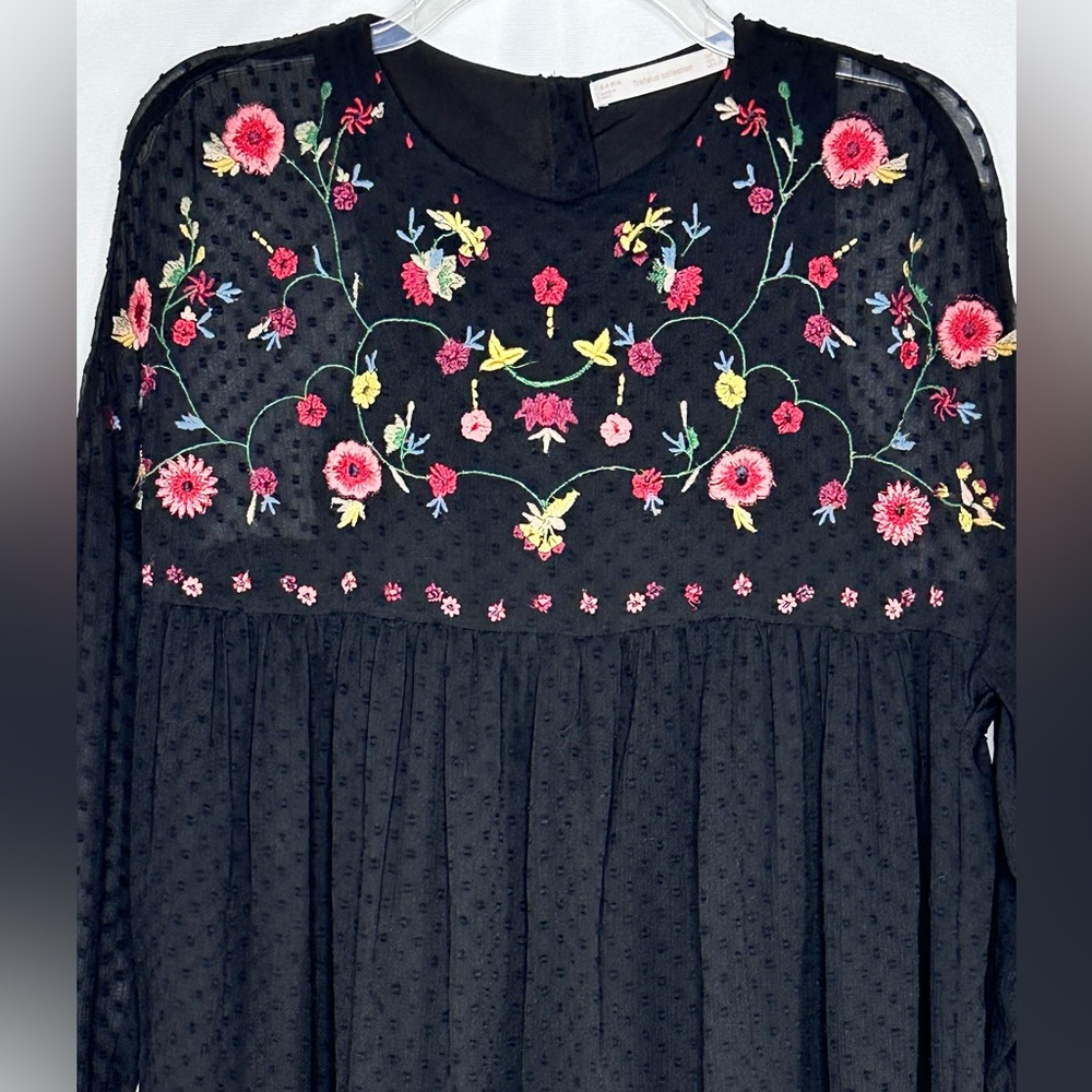Zara Trafalic Collection Black Embroidered Swiss Dot‎ Dress Fairycore Boho Sz S - Picture 4 of 10